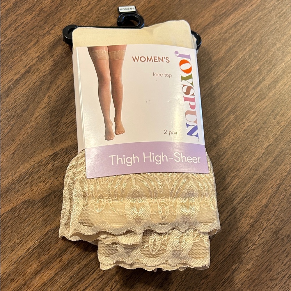 Joyspun Women's Lace Top Thigh High Sheer Hosiery - Cream